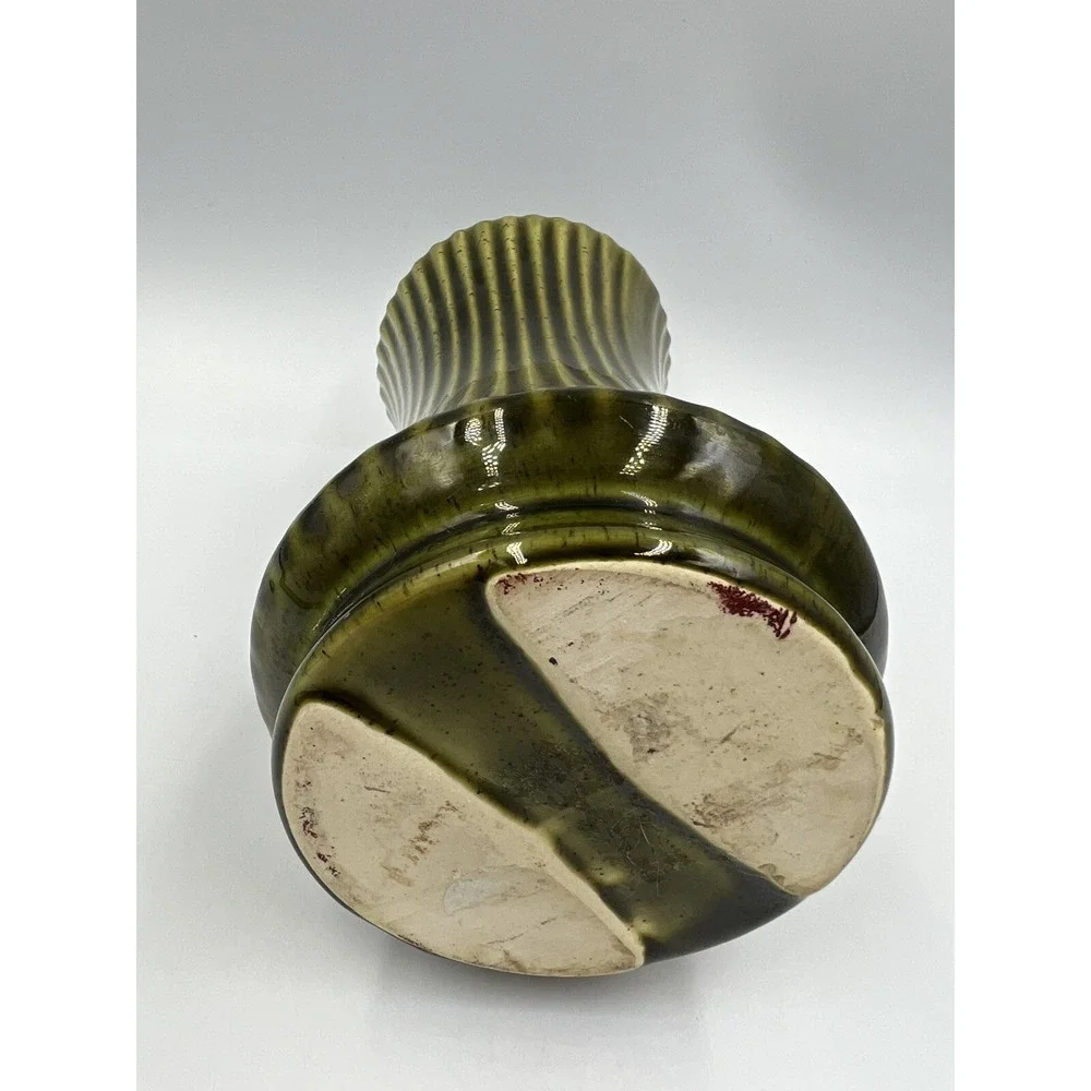 Vintage UPCO Ribbed Green Vase Mid Century Modern Farmhouse Decor Pottery